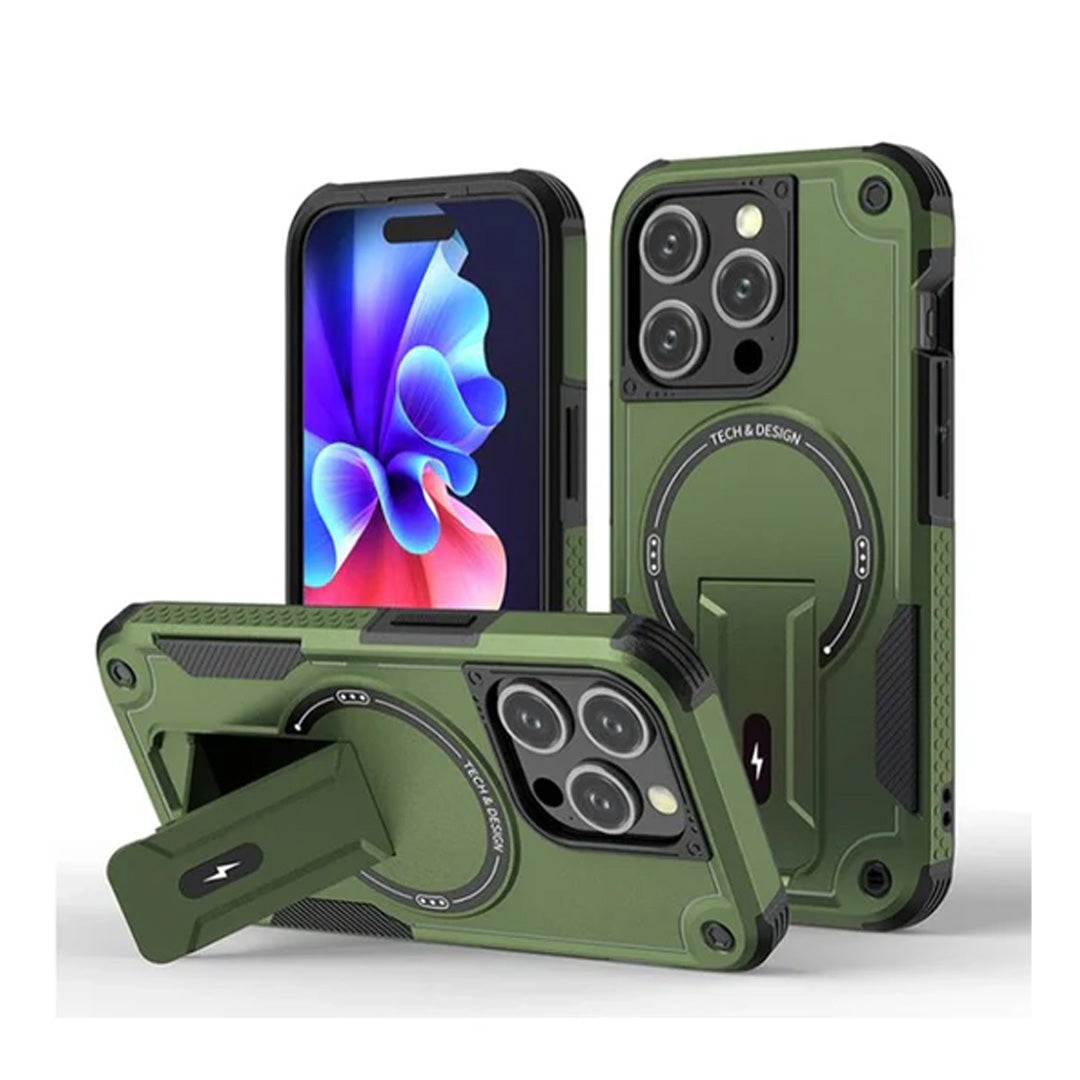 iPhone 15 Pro Max Holder Armor PC Hybrid TPU Case | Green iPhone 15 Pro Max Holder Armor PC Hybrid TPU Case | Green